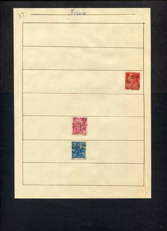 France - 3 Stamps Mounted (Hinged) on Old Album Page