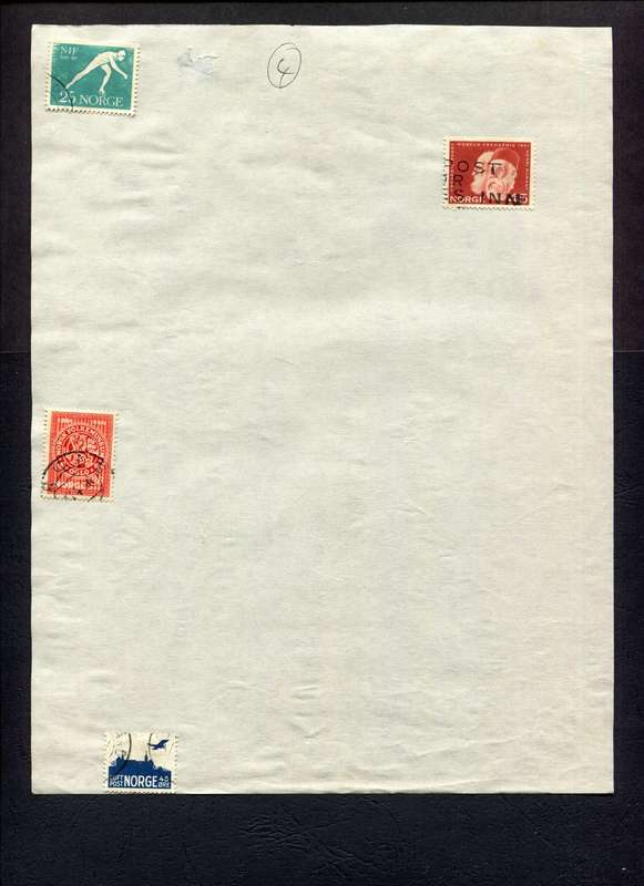 Norway - 4 Stamps Mounted (Hinged) on Old Album Page