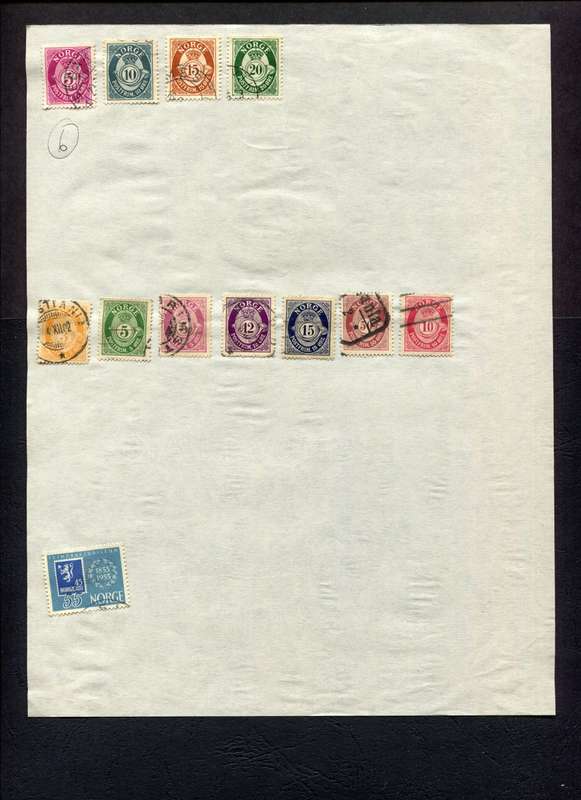 Norway - 12 Stamps Mounted (Hinged) on Old Album Page