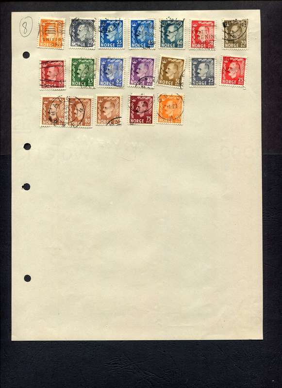Norway - 19 Stamps Mounted (Hinged) on Old Album Page