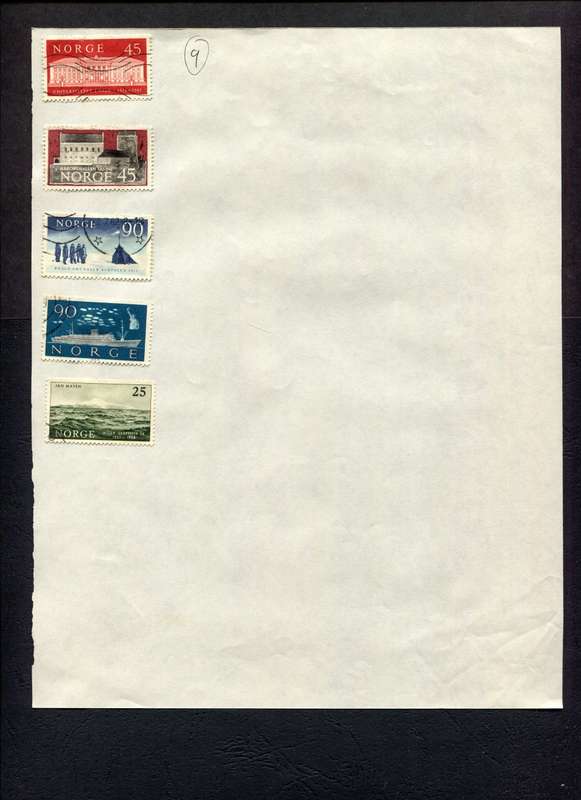 Norway - 5 Stamps Mounted (Hinged) on Old Album Page