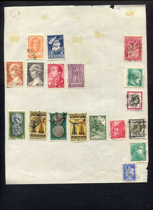 Greece - 18 Stamps Mounted (Hinged) on Old Album Page