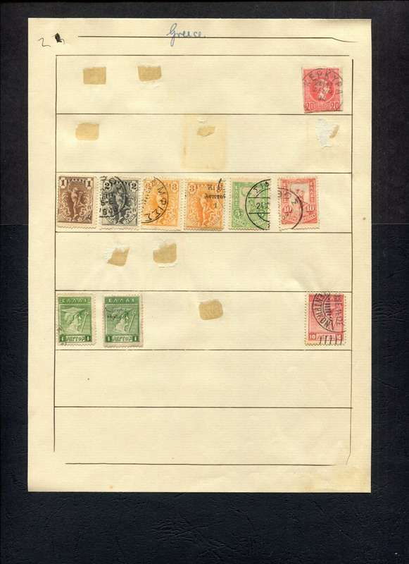 Greece - 10 Stamps Mounted (Hinged) on Old Album Page