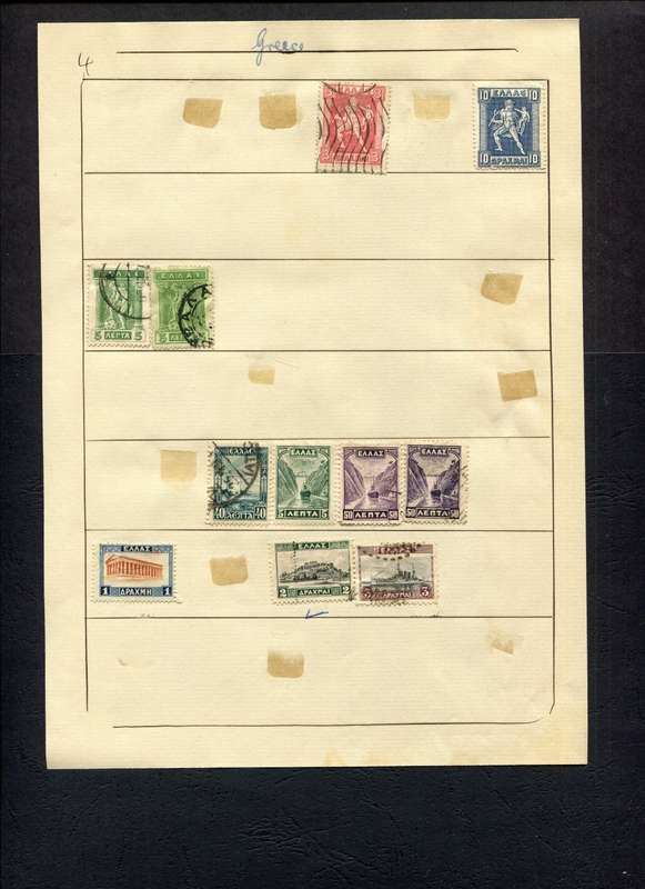 Greece - 11 Stamps Mounted (Hinged) on Old Album Page