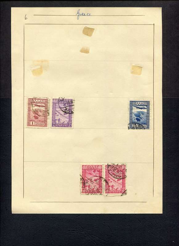 Greece - 5 Stamps Mounted (Hinged) on Old Album Page