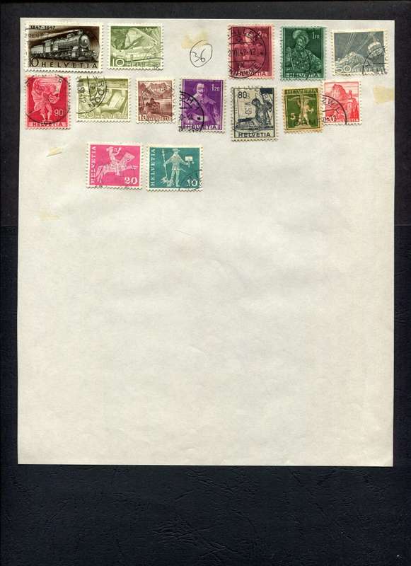 Switzerland - 14 Stamps Mounted (Hinged) on Old Album Page