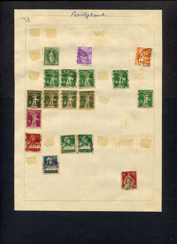 Switzerland - 18 Stamps Mounted (Hinged) on Old Album Page