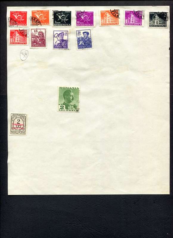 Romania - 13 Stamps Mounted (Hinged) on Old Album Page