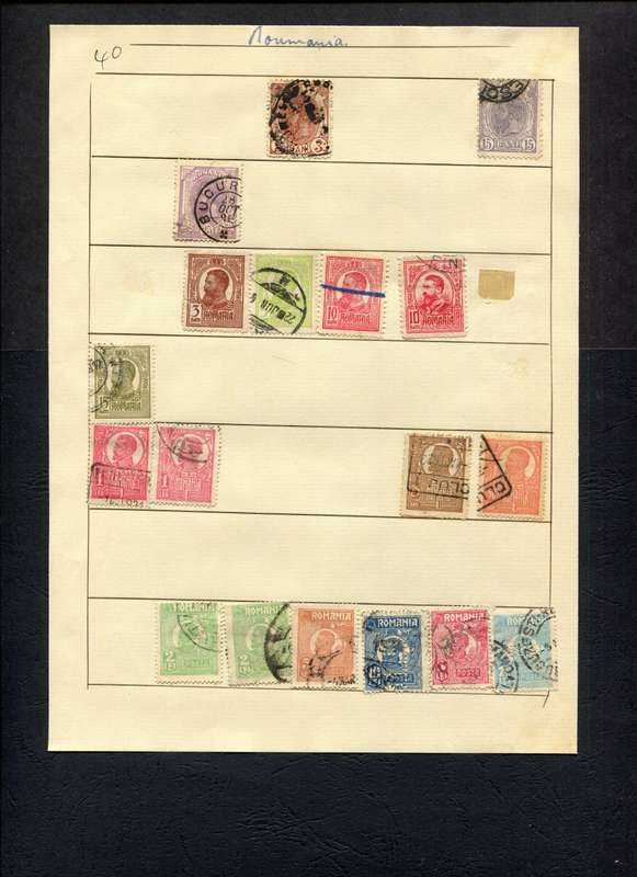 Romania - 18 Stamps Mounted (Hinged) on Old Album Page