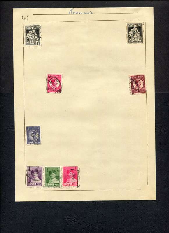 Romania - 8 Stamps Mounted (Hinged) on Old Album Page