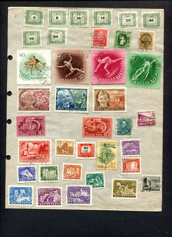Hungary - 37 Stamps Mounted (Hinged) on Old Album Page