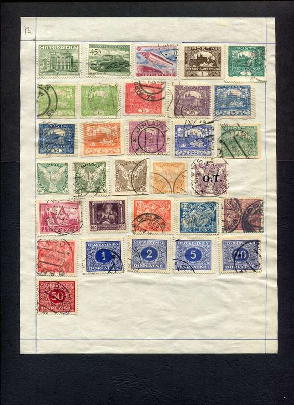 Czechoslovakia - 31 Stamps Mounted (Hinged) on Old Album Page