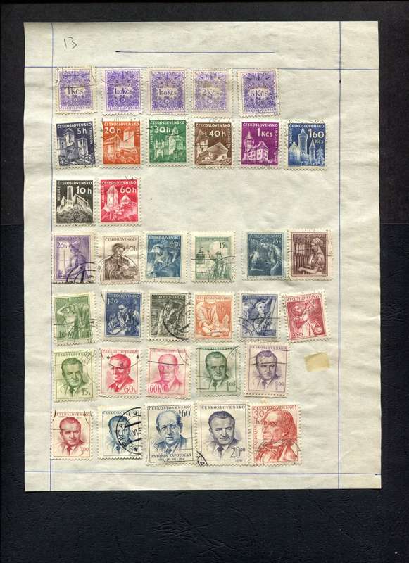 Czechoslovakia - 35 Stamps Mounted (Hinged) on Old Album Page