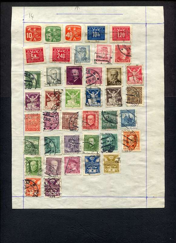 Czechoslovakia - 41 Stamps Mounted (Hinged) on Old Album Page