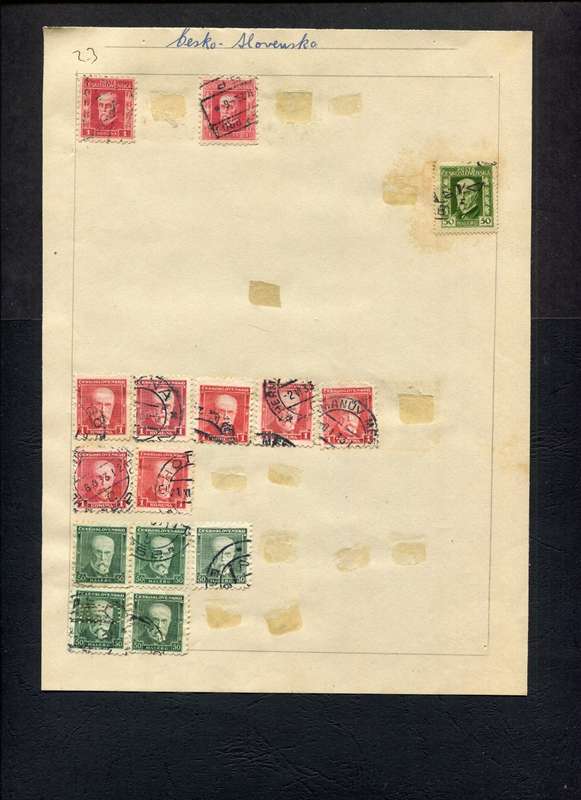 Czechoslovakia - 15 Stamps Mounted (Hinged) on Old Album Page