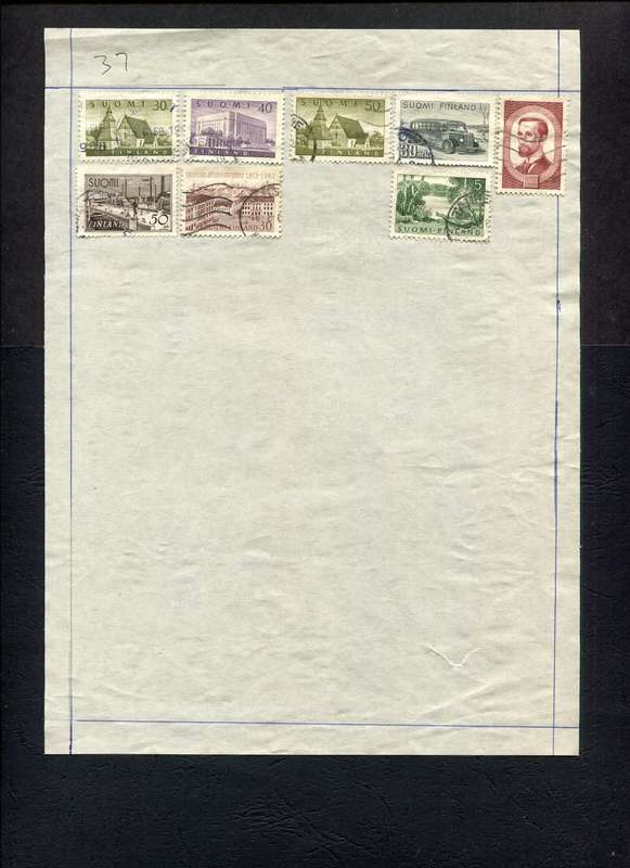 Finland - 8 Stamps Mounted (Hinged) on Old Album Page