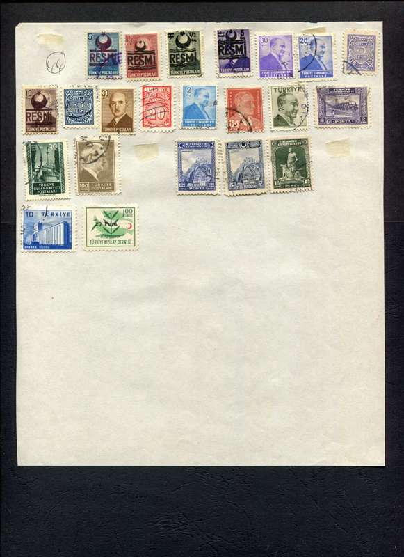 Turkey - 22 Stamps Mounted (Hinged) on Old Album Page