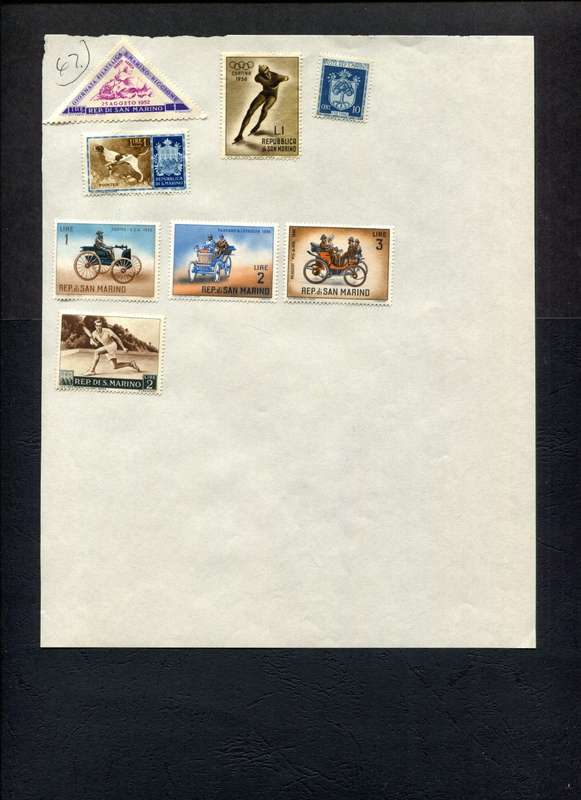 San Marino - 8 Stamps Mounted (Hinged) on Old Album Page