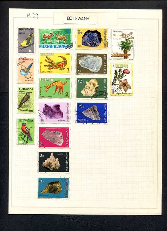 Botswana - 17 Stamps Mounted (Hinged) on Old Album Page
