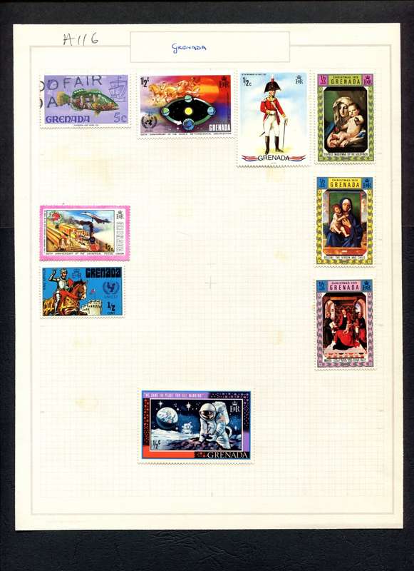 Grenada - 9 Stamps Mounted (Hinged) on Old Album Page
