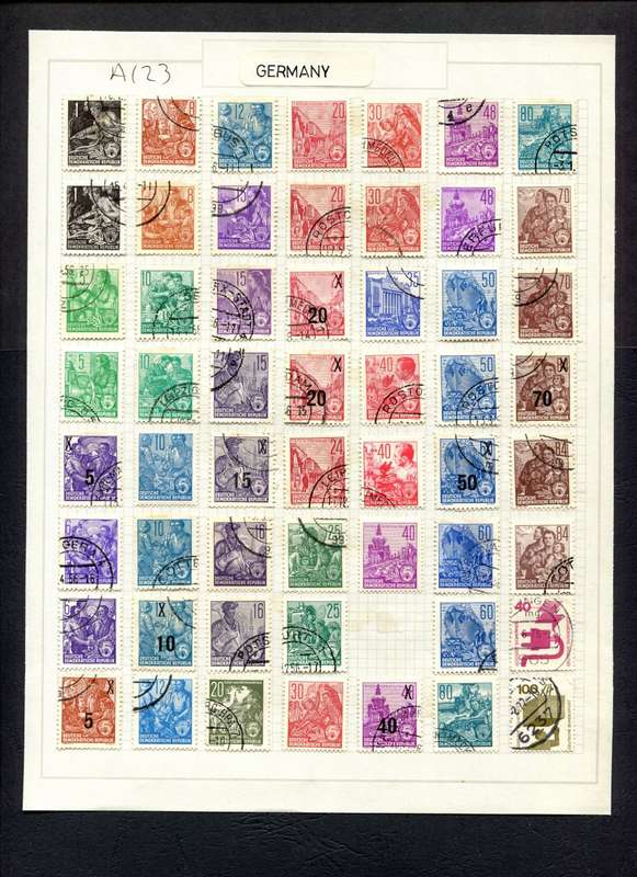 Germany - 55 Stamps Mounted (Hinged) on Old Album Page