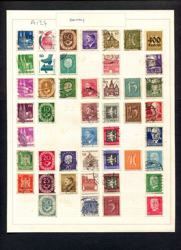 Germany - 46 Stamps Mounted (Hinged) on Old Album Page