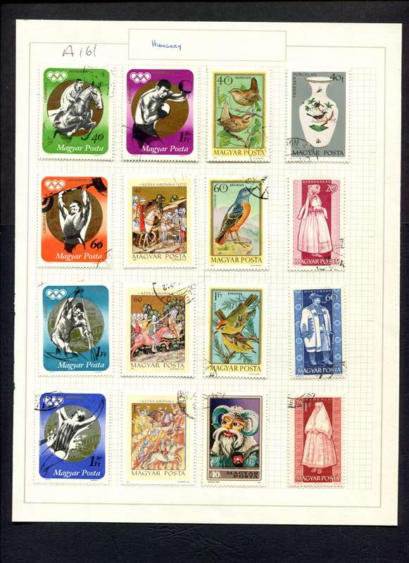 Hungary - 16 Stamps Mounted (Hinged) on Old Album Page