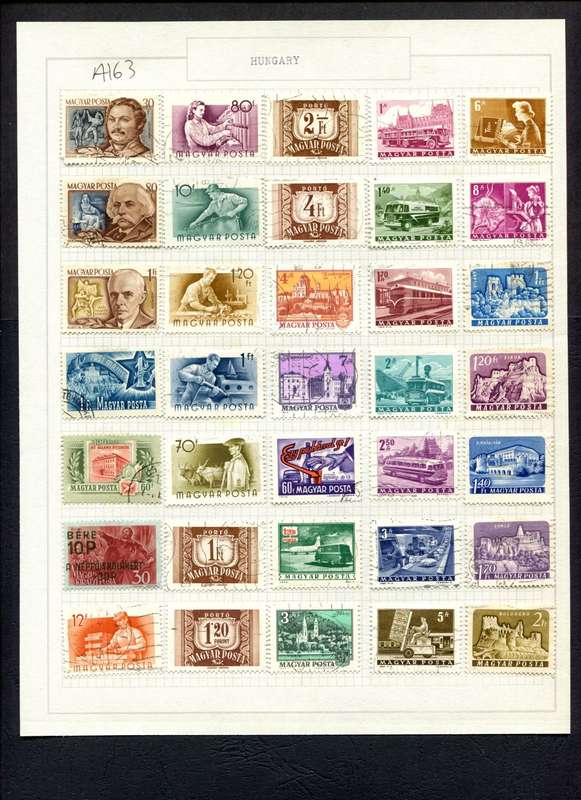 Hungary - 35 Stamps Mounted (Hinged) on Old Album Page