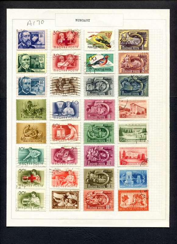 Hungary - 32 Stamps Mounted (Hinged) on Old Album Page