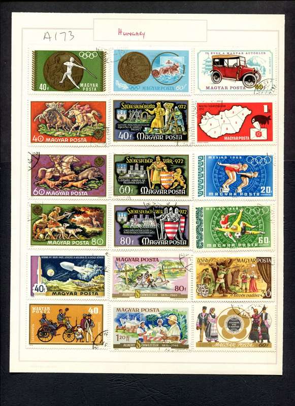 Hungary - 18 Stamps Mounted (Hinged) on Old Album Page