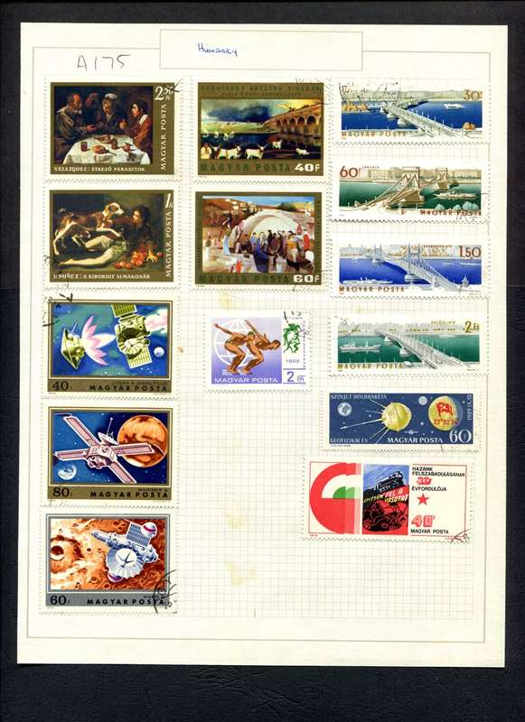Hungary - 14 Stamps Mounted (Hinged) on Old Album Page