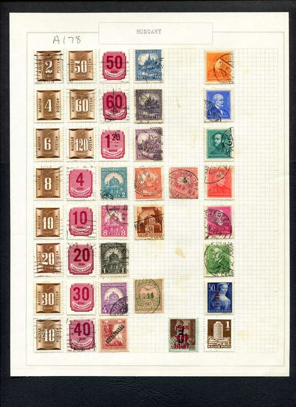 Hungary - 40 Stamps Mounted (Hinged) on Old Album Page
