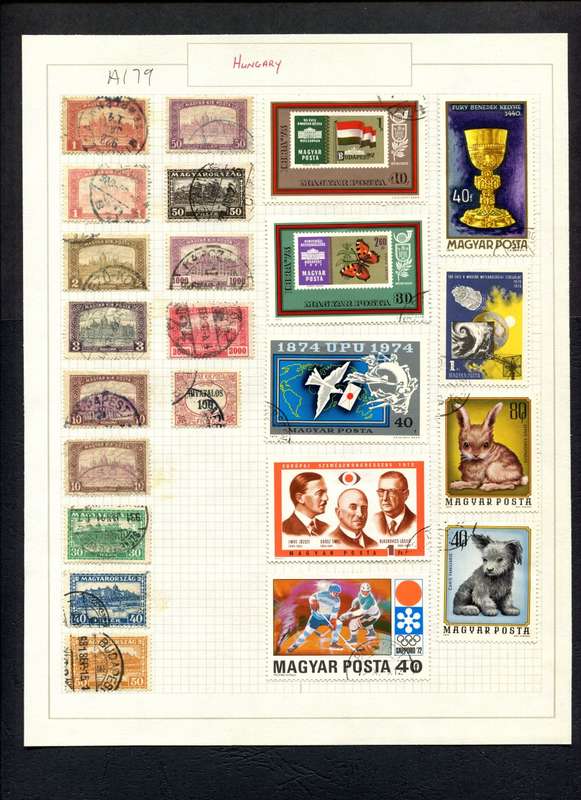 Hungary - 23 Stamps Mounted (Hinged) on Old Album Page