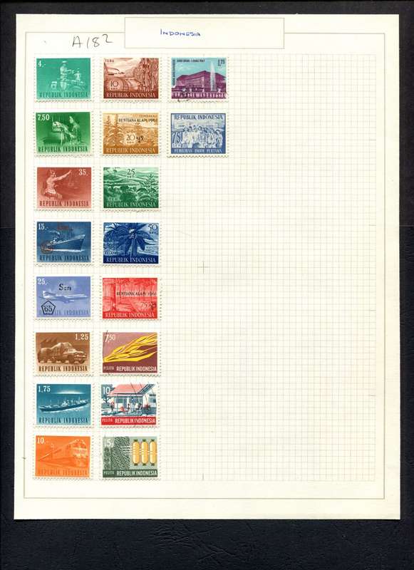 Indonesia - 18 Stamps Mounted (Hinged) on Old Album Page