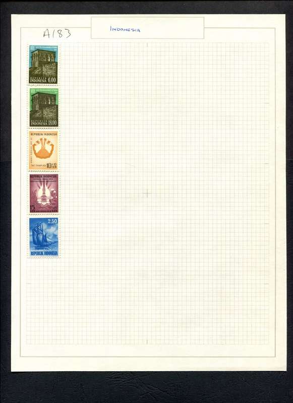 Indonesia - 5 Stamps Mounted (Hinged) on Old Album Page