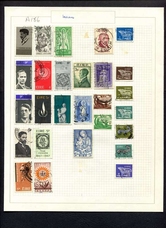 Ireland - 27 Stamps Mounted (Hinged) on Old Album Page