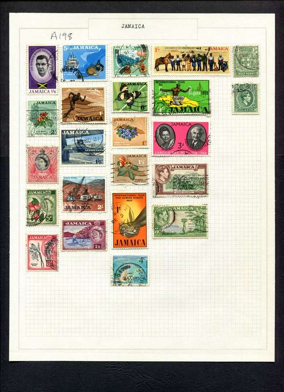 Jamaica - 23 Stamps Mounted (Hinged) on Old Album Page