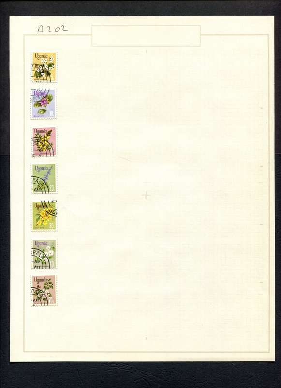 Uganda - 7 Stamps Mounted (Hinged) on Old Album Page