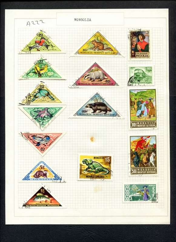 Mongolia - 16 Stamps Mounted (Hinged) on Old Album Page
