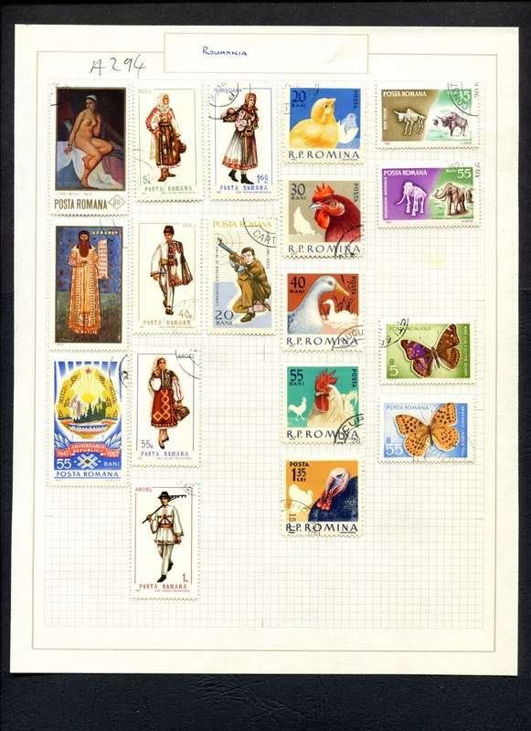 Romania - 18 Stamps Mounted (Hinged) on Old Album Page