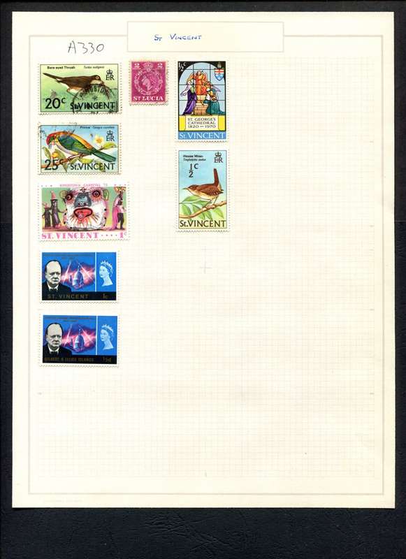 St. Vincent/Gilbert and Ellice Islands - 8 Stamps Mounted (Hinged) on Old Album Page