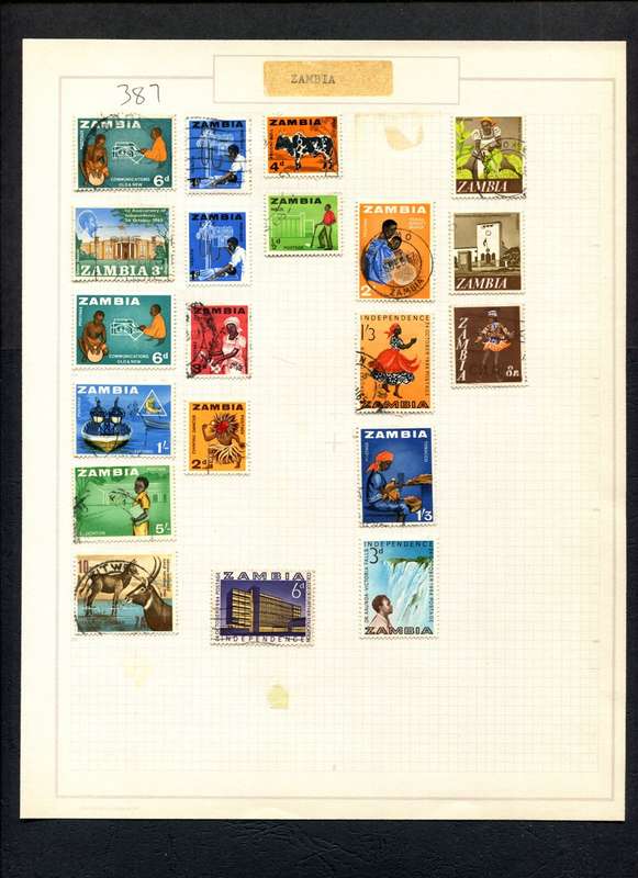Zambia - 20 Stamps Mounted (Hinged) on Old Album Page