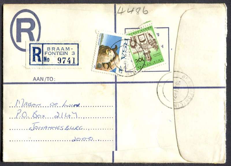 RSA - Cover Registered At Braamfontein Post Office