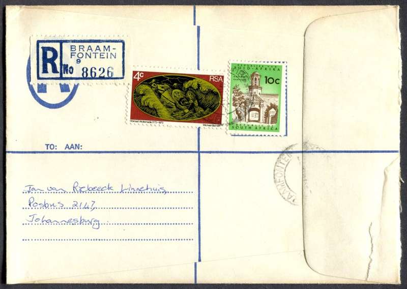 RSA - Cover Registered At Braamfontein Post Office