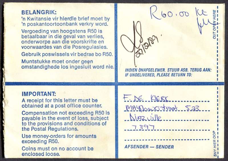 RSA - Cover Registered At Diazville Post Office