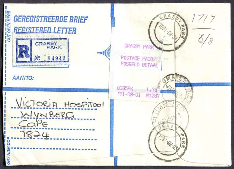 RSA - Cover Registered At Grassy Park Post Office