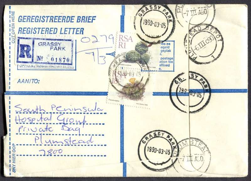 RSA - Cover Registered At Grassy Park Post Office