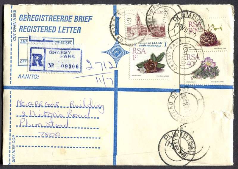RSA - Cover Registered At Grassy Park Post Office