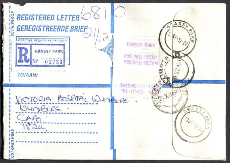 RSA - Cover Registered At Grassy Park Post Office