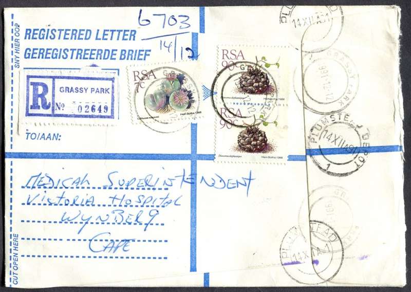 RSA - Cover Registered At Grassy Park Post Office